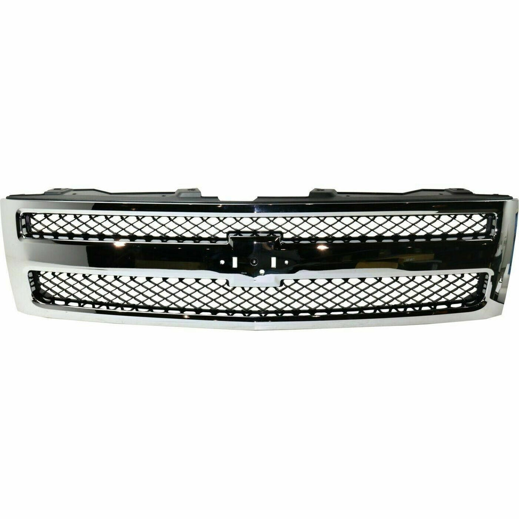 Front Grille Chrome Shell and Textured Insert For 07-13 Chevrolet Silverado 1500