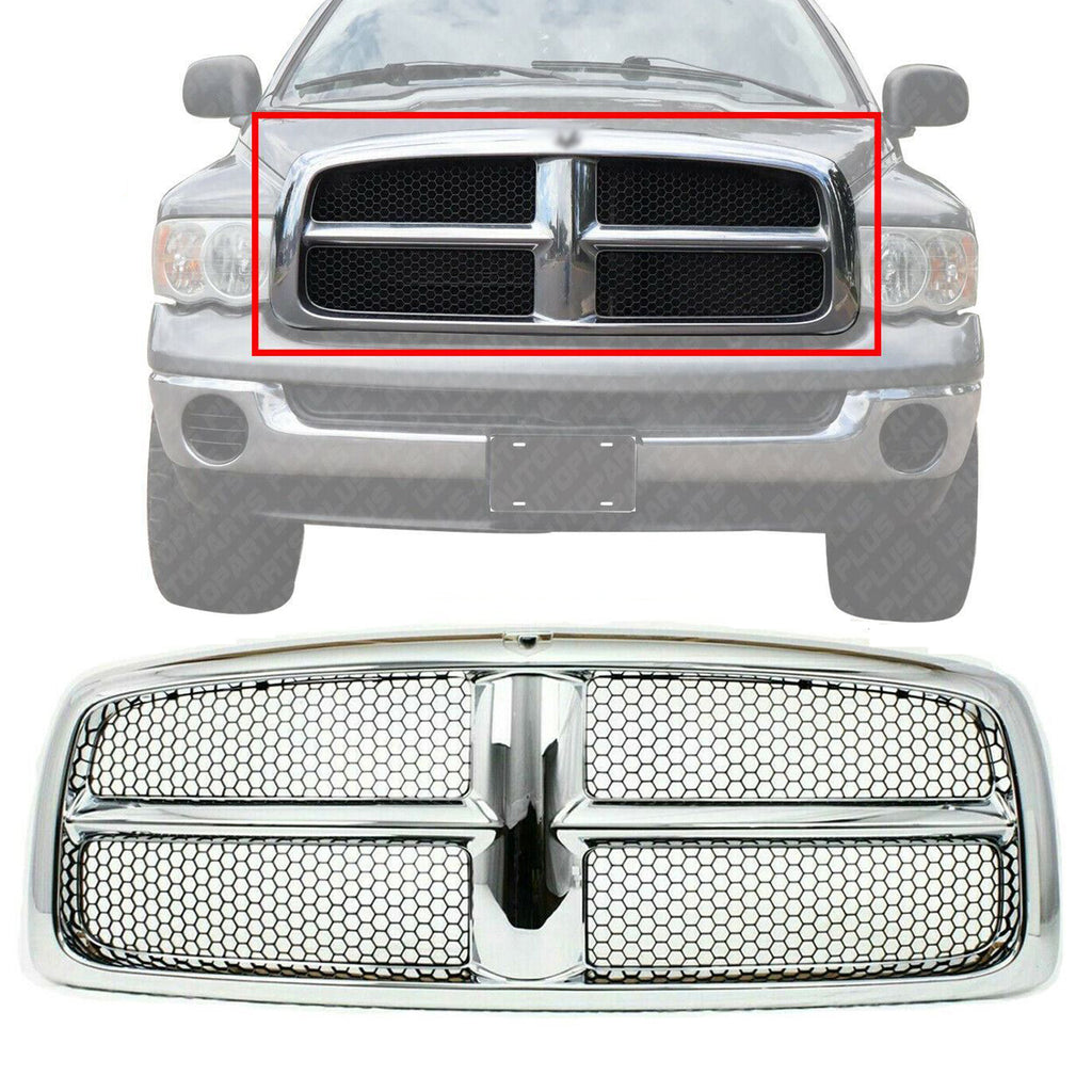 Front Grille Chrome Shell and Insert For 2002-2005 Dodge Ram 1500 2500 3500