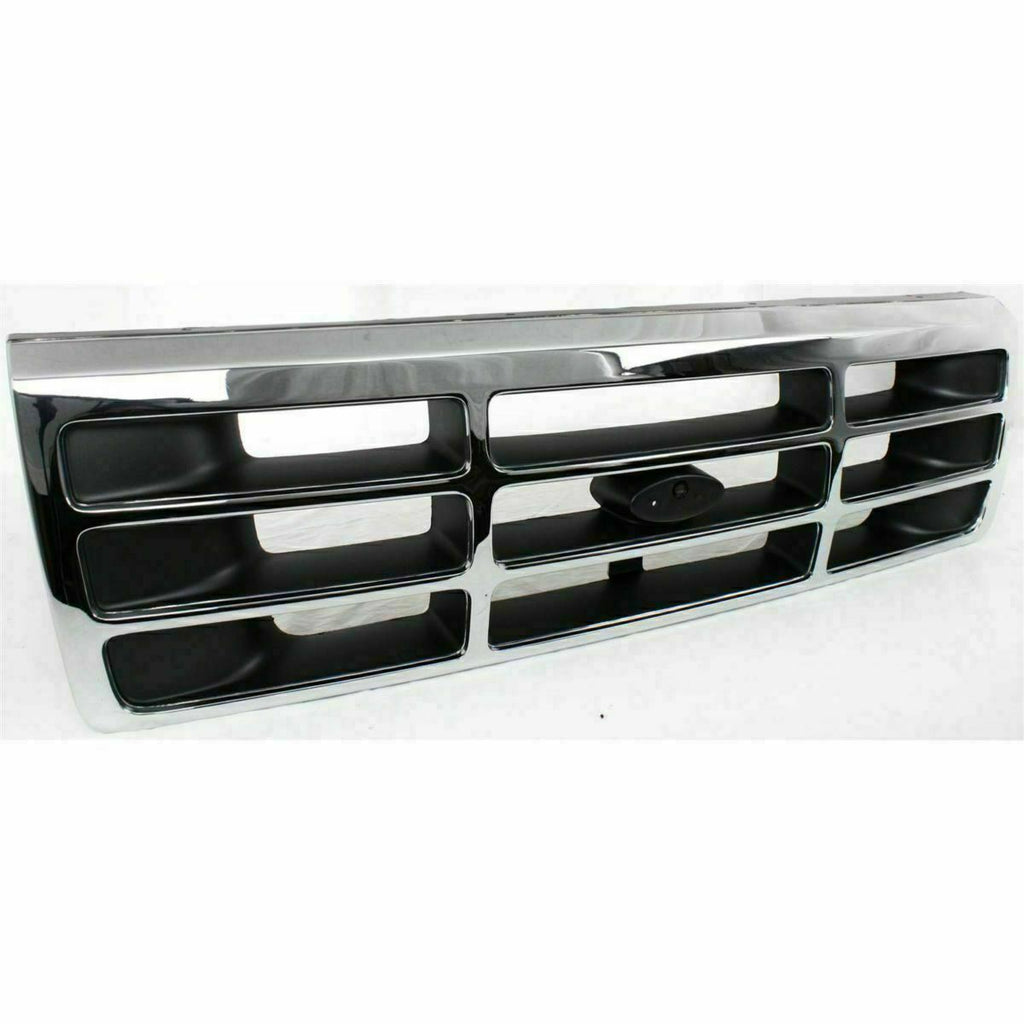 Front Grille Chrome + Head Light Door Pair For 1992-1997 Ford F-Series / Bronco