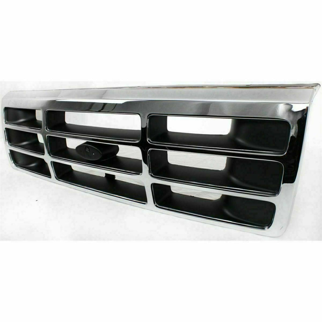 Front Grille Chrome + Head Light Door Pair For 1992-1997 Ford F-Series / Bronco