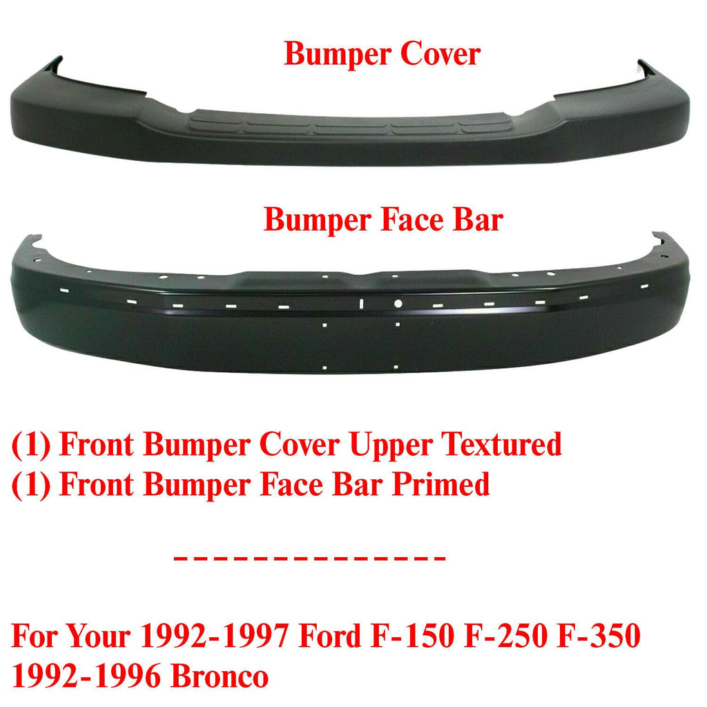 Front Primed Bumper Steel + Upper Cover For 03-17 Chevy Express / GMC Savana Van