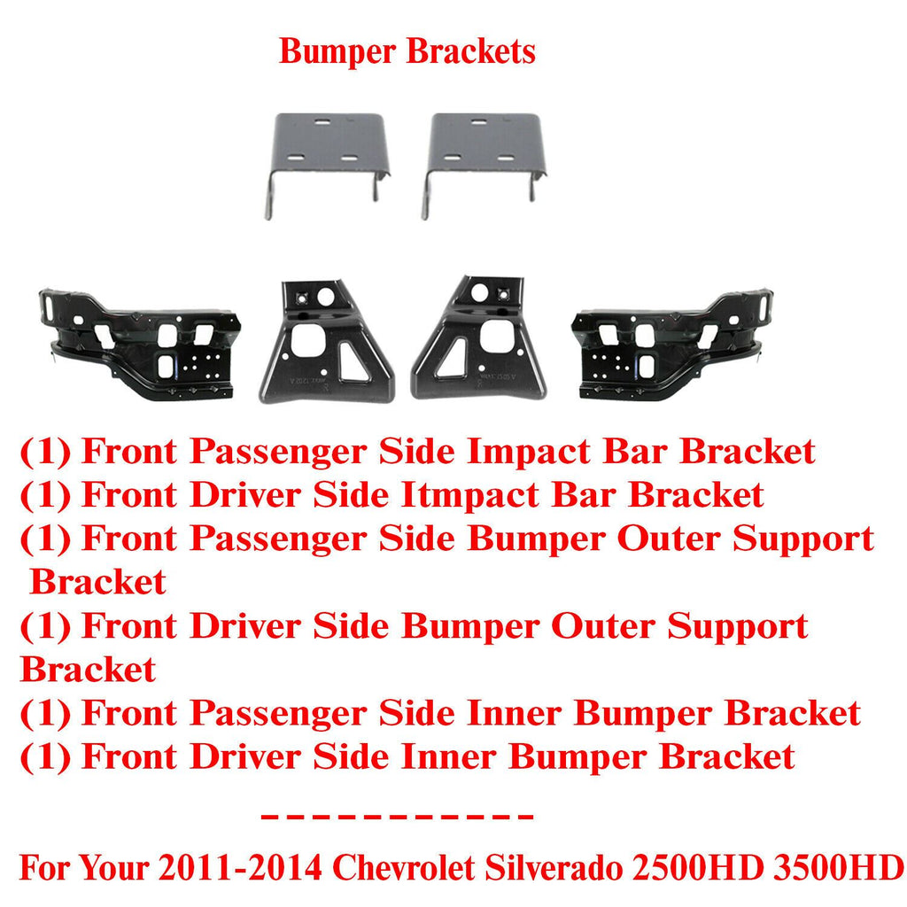 Front Bumper Bracket Outer & Inner RH + LH For 2011-2014 Chevy Silverado HD