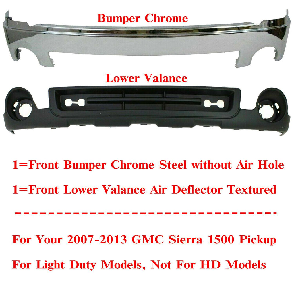 Front Bumper Chrome Steel + Valance Textured For 2007-2013 GMC Sierra 1500