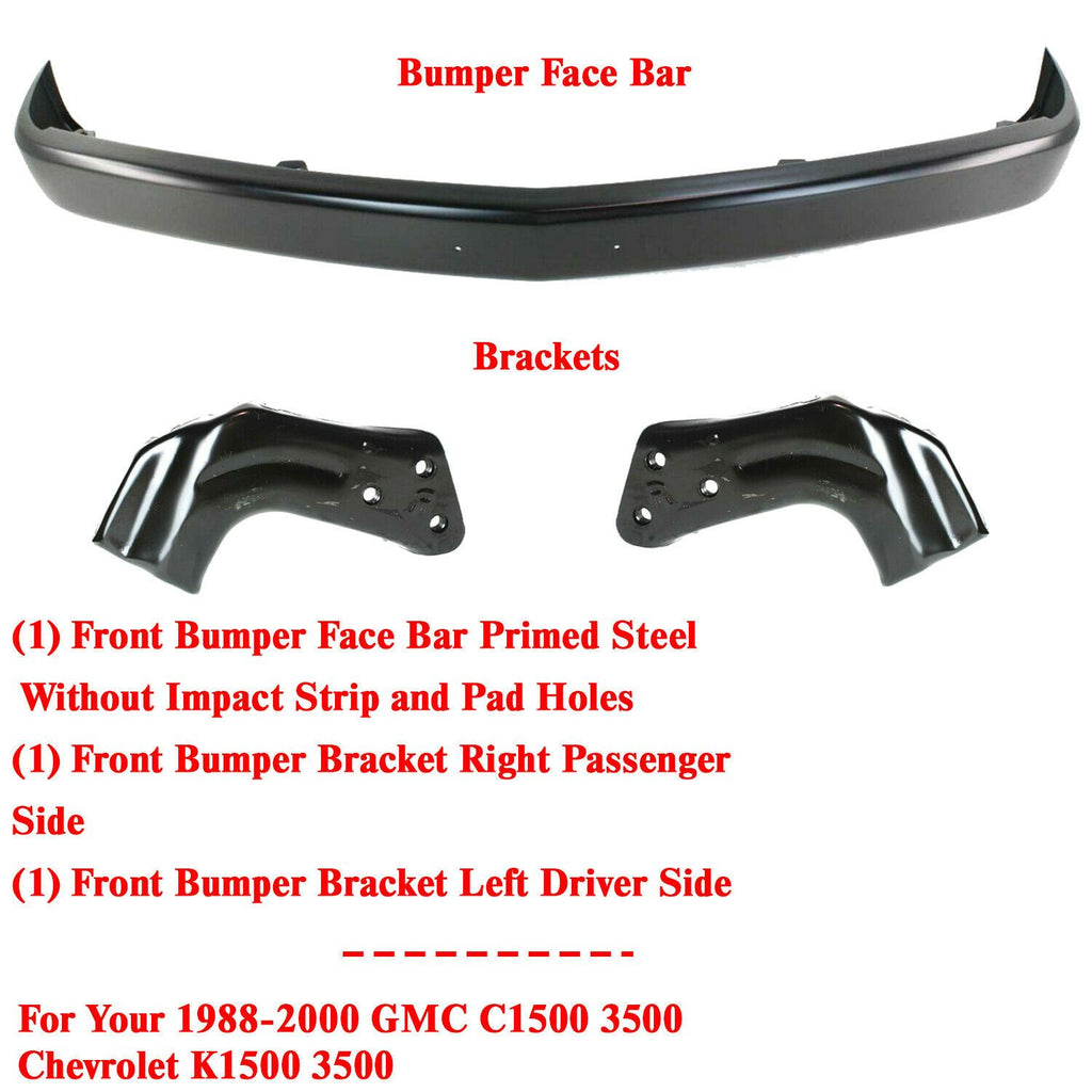 Front Bumper Steel + Brackets For 1988-2000 GMC C1500 3500 Chevrolet K1500 3500