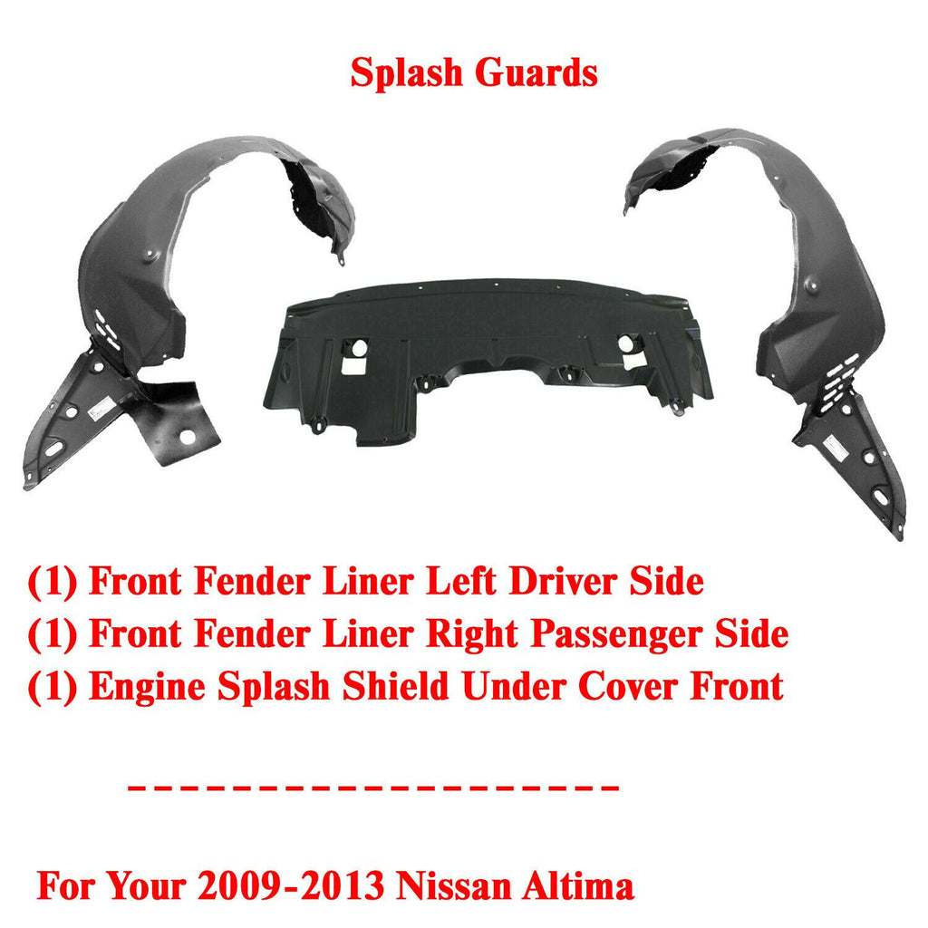 Front Fender Liner LH + RH & Undercover Splash Guard For 2009-2013 Nissan Altima