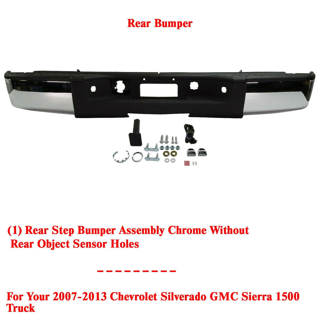 Rear Chrome Bumper Steel without ROS Holes For 2007-2013 Silverado / Sierra 1500
