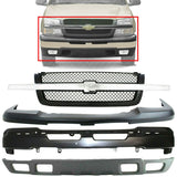 Front Bumper Primed Steel + Covers + Grille For 03-07 Silverado / Avalanche 1500