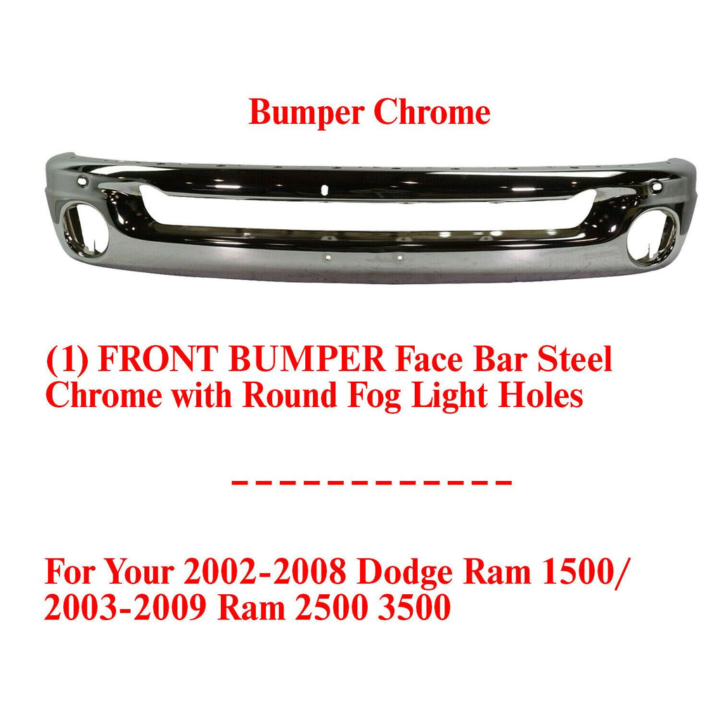 Front Bumper Face Bar Chrome For 2002-08 Dodge Ram 1500 / 03-09 2500 3500 Pickup