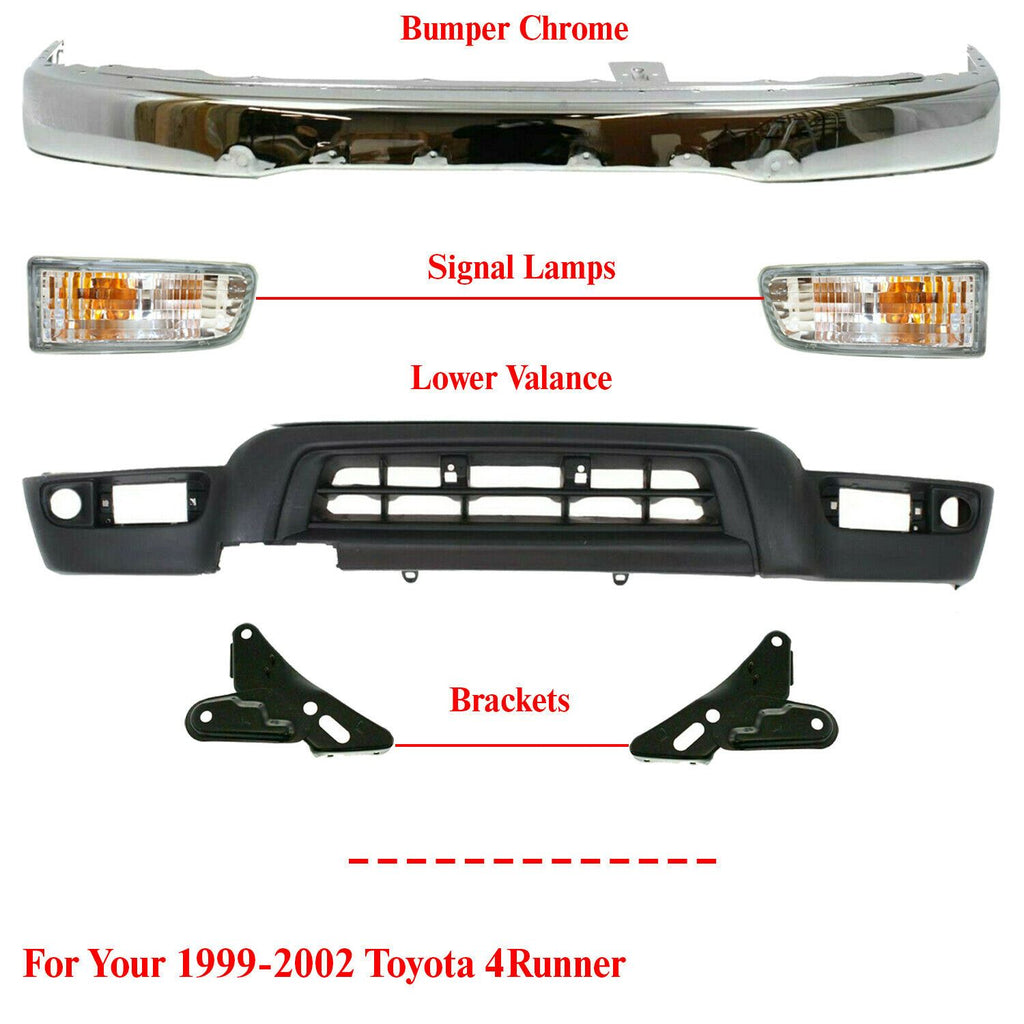 Front Bumper Chrome + Valance + Brackets + Signal For 1999-2002 Toyota 4Runner