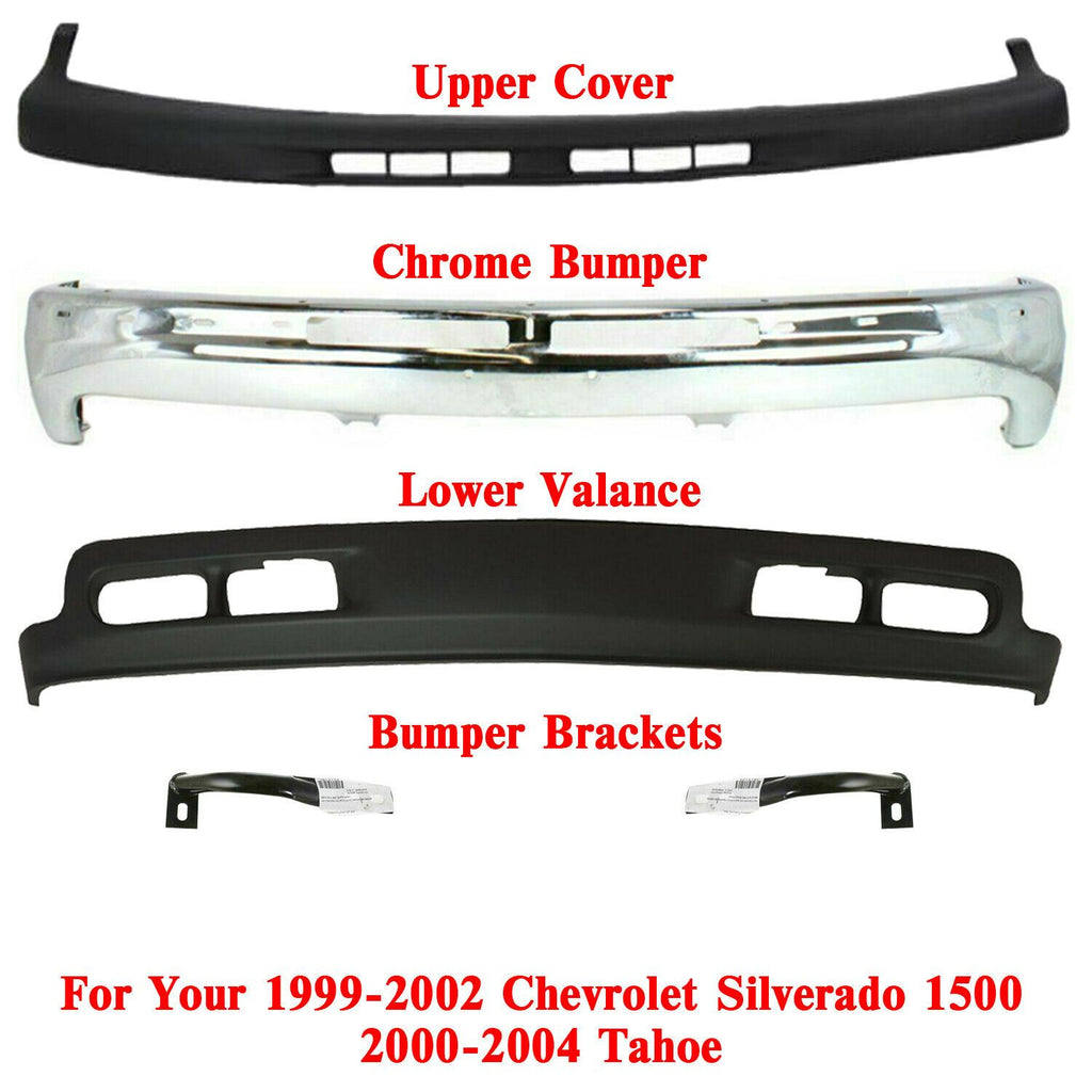 Front Bumper Chrome + Upper + Valance For 1999-2002 Silverado 1500/2000-06 Tahoe