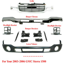 Load image into Gallery viewer, Front Bumper Chrome With Brackets + Valance + Grille For 2003-06 GMC Sierra 1500