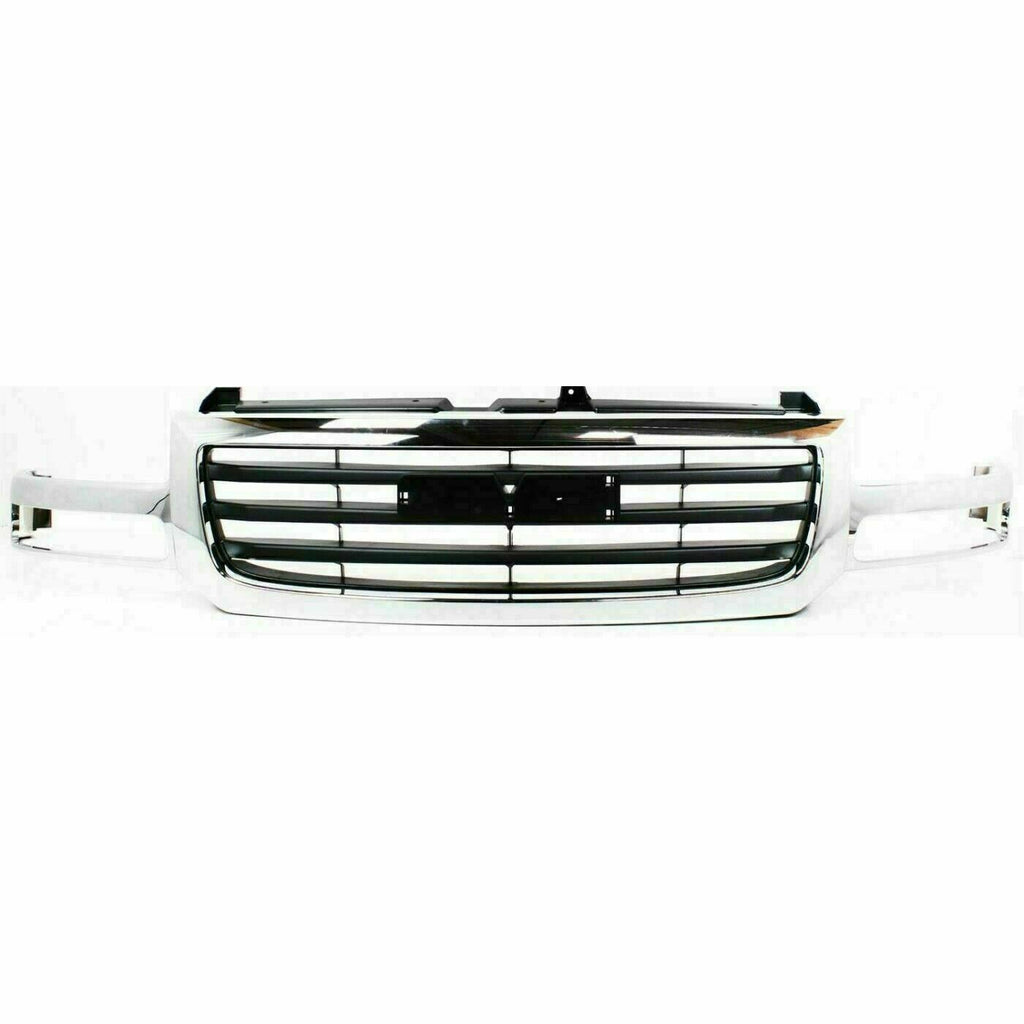 Front Bumper Chrome With Brackets + Valance + Grille For 2003-06 GMC Sierra 1500