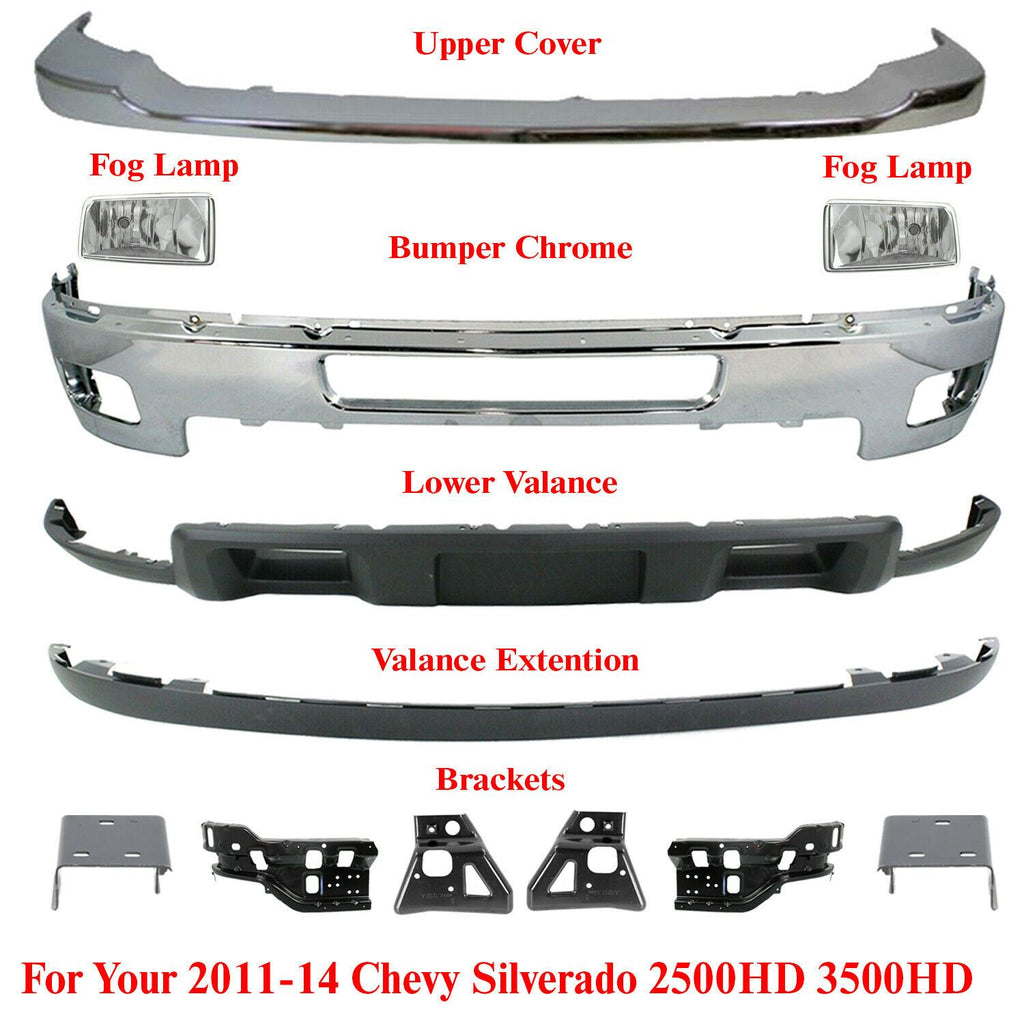 Front Bumper Chrome Kit For 2011-2014 Chevrolet Silverado 2500HD 3500 12 Pieces