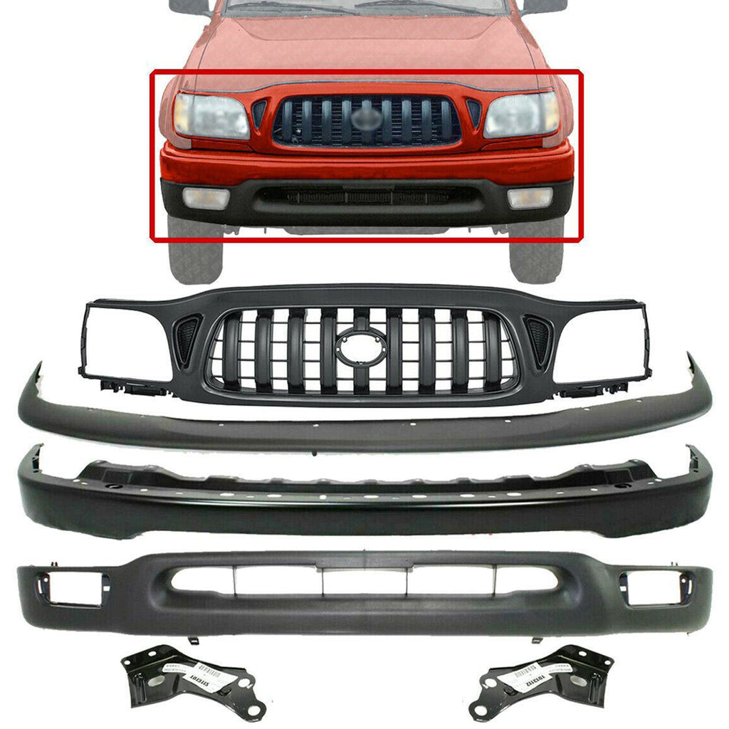 Front Bumper Kit Primed + Brackets + Grille For 2001-2004 Toyota Tacoma 2WD