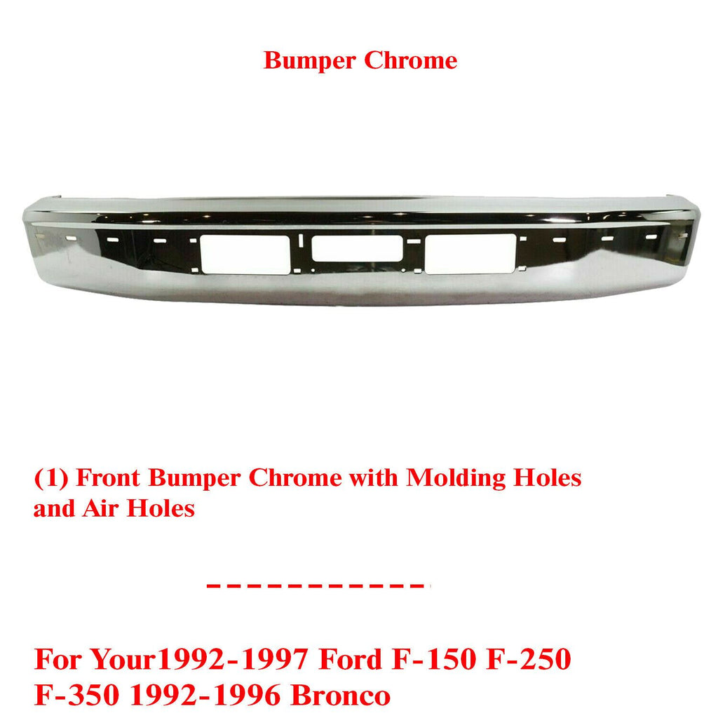 Front Bumper Chrome w/ Air Intake and Molding Holes For 1992-1997 Ford F-Series