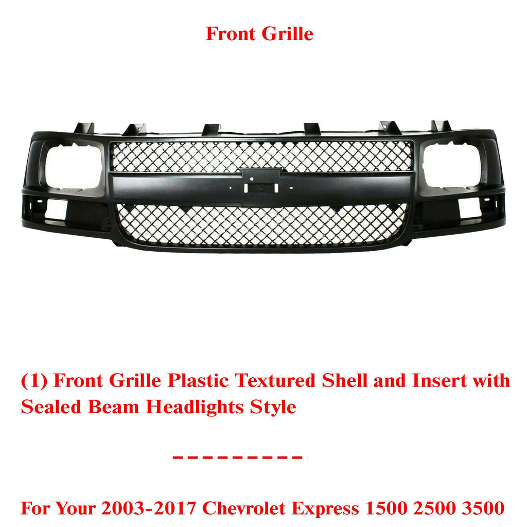 Front Grille Plastic For 2003-2017 Chevrolet Express Van 1500 2500HD 3500