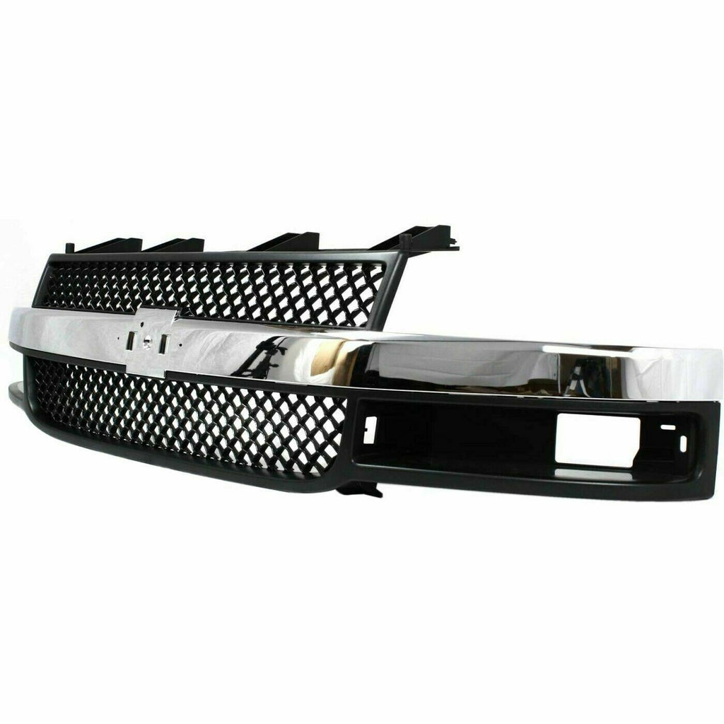 Front Grille Textured With Chrome Center Bar For 03-17 Chevy Express 1500-3500
