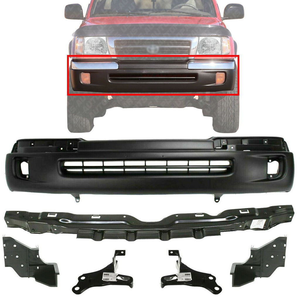 Front Bumper Primed + Brackets & Reinforcement For 1998-2000 Toyota Tacoma 4WD