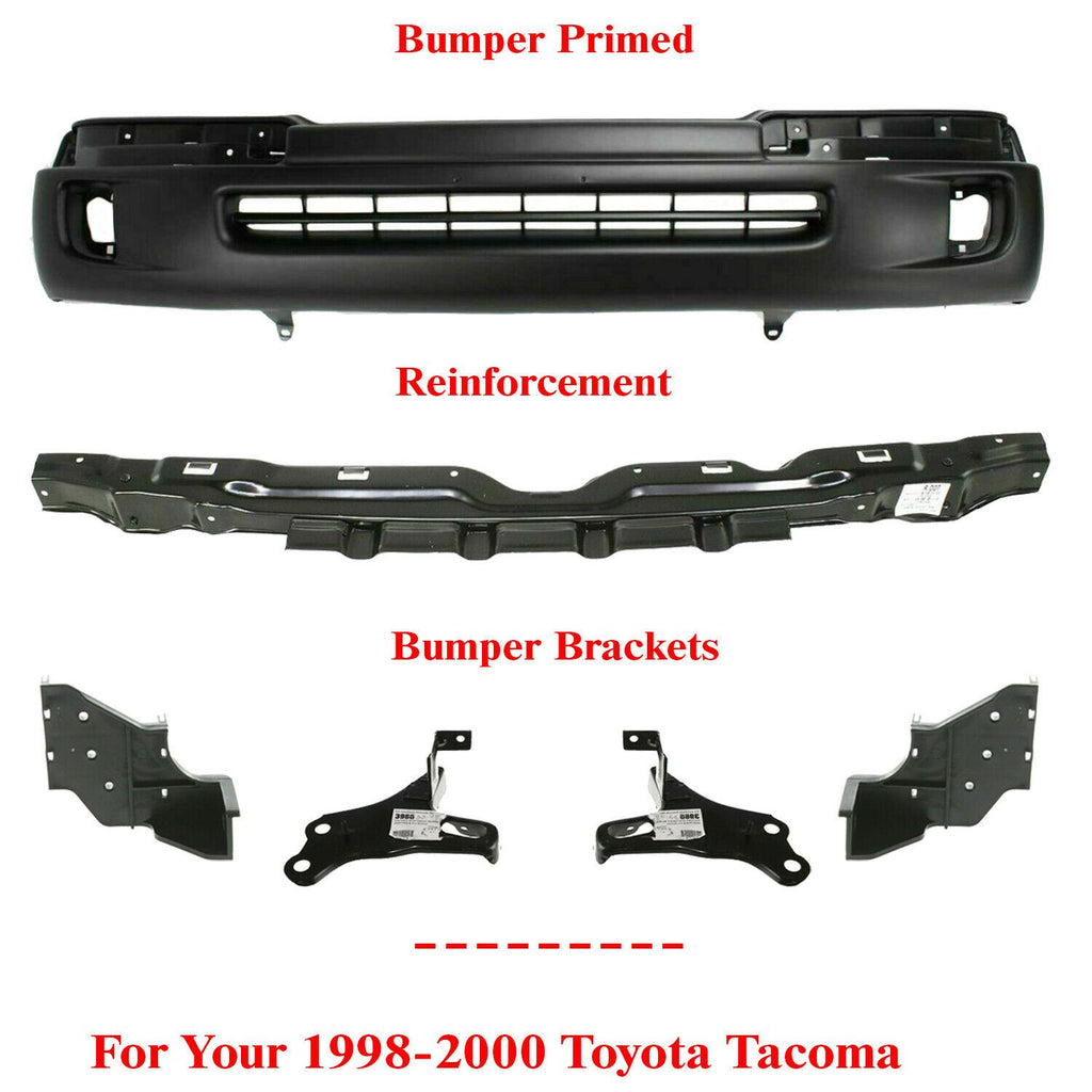 Front Bumper Primed + Brackets & Reinforcement For 1998-2000 Toyota Tacoma 4WD