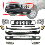 Front Bumper Kit Primed + Grille +Head Lights For 2001-2004 Toyota Tacoma