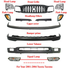 Load image into Gallery viewer, Front Bumper Kit Primed + Grille +Head Lights For 2001-2004 Toyota Tacoma