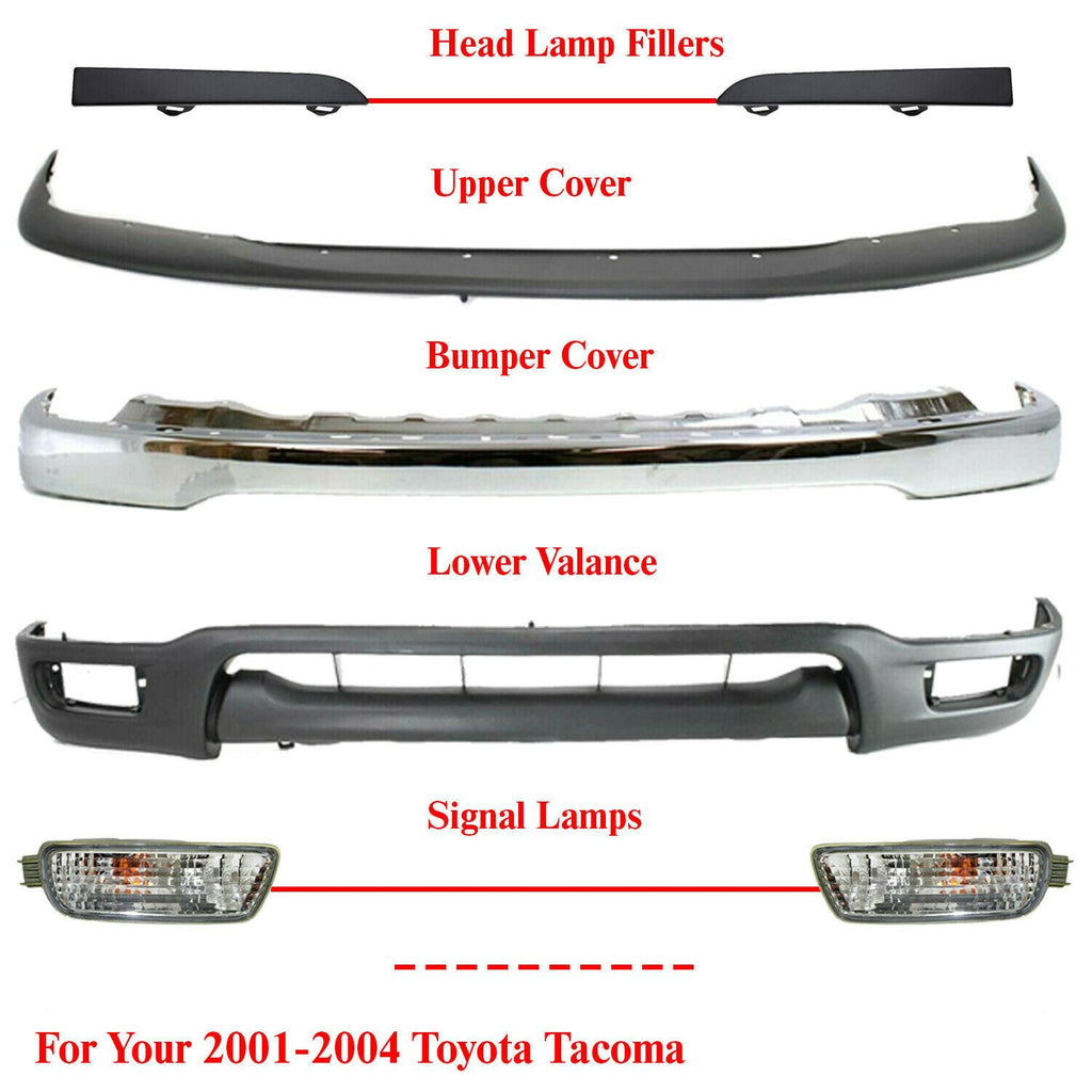 Front Chrome Bumper Kit With Fog Lights For 2001-2004 Toyota Tacoma