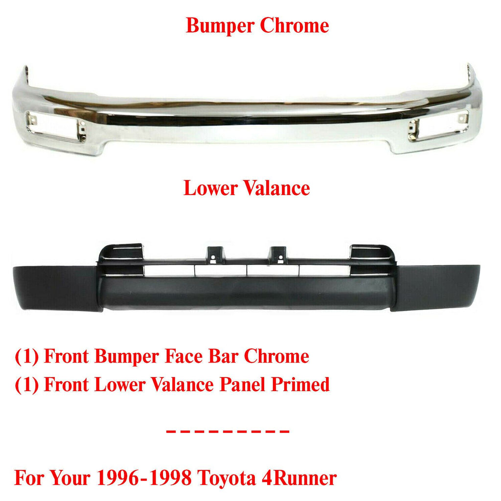 Front Bumper Chrome Steel + Lower Valance For 1996-1998 Toyota 4Runner Base SR5