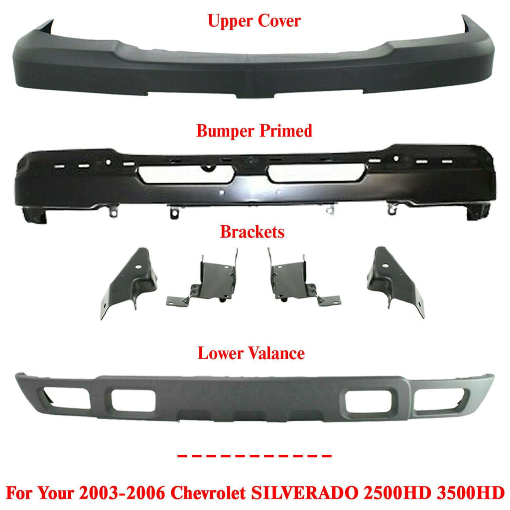 Front Bumper Primed + Cover +Valance+Bracket For 03-07 Chevy Silverado 2500 3500