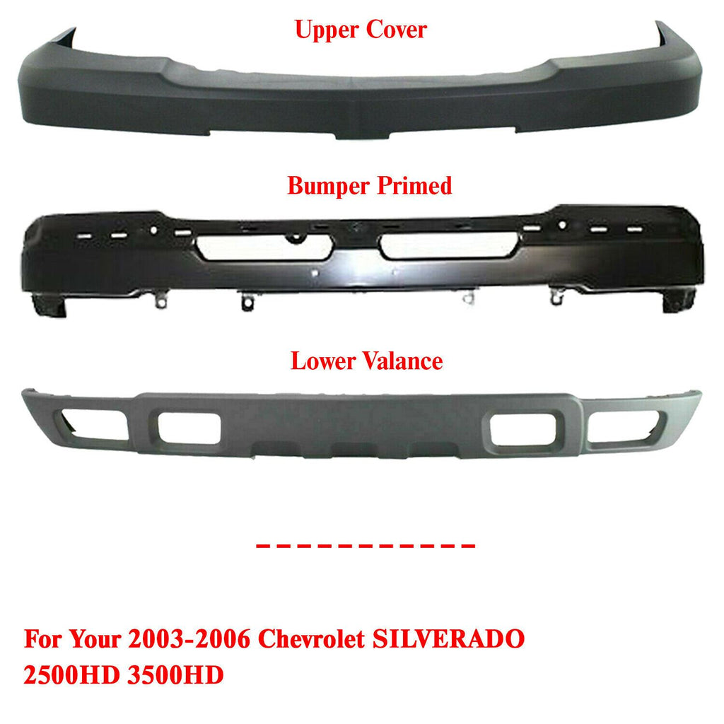 Front Bumper Primed + Upper + Valance For 2003-2006 Chevy Silverado 2500HD 3500