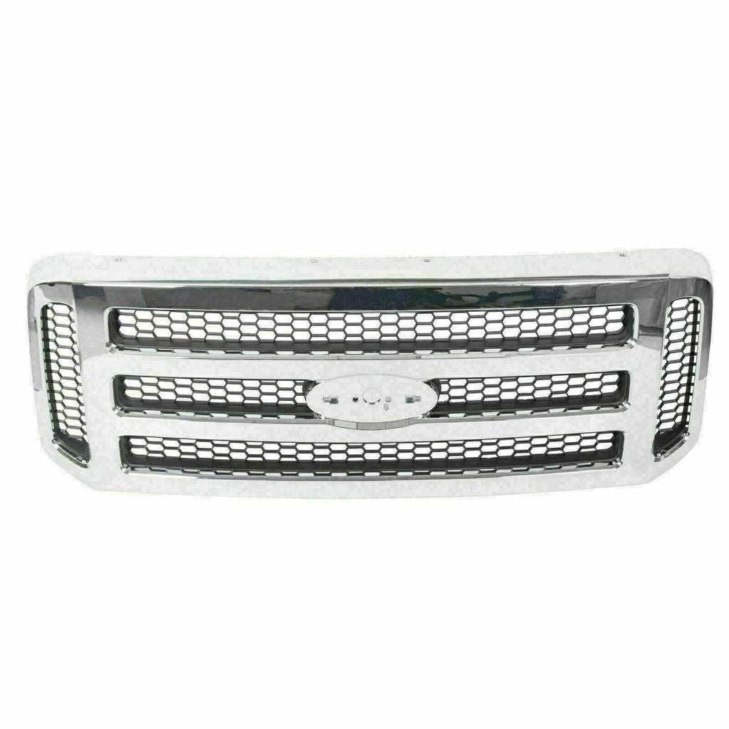 Front Bumper Chrome + Grille + Upper & Low Cover For 2005 - 2007 Ford F250 F350