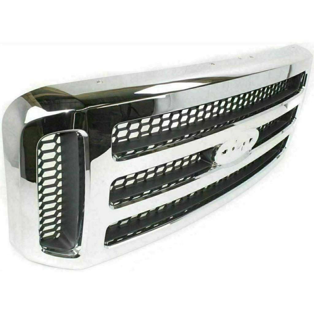 Front Bumper Chrome + Grille + Upper & Low Cover For 2005 - 2007 Ford F250 F350