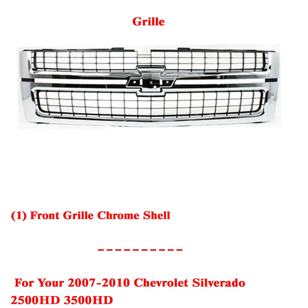 Front Grille Chrome Shell Primed Insert For 2007-2010 Silverado 2500HD 3500