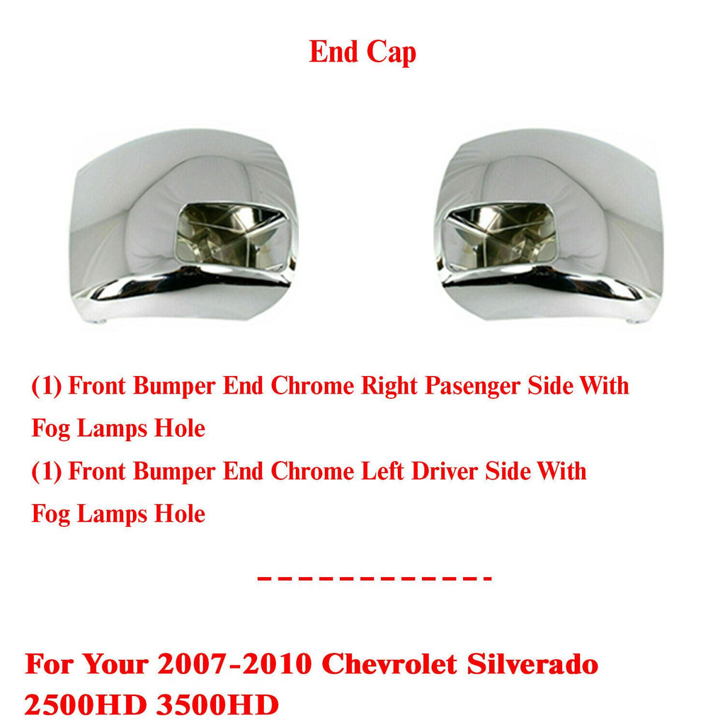 Set of Front Bumper Chrome End Caps For 2007-2010 Chevy Silverado 2500HD 3500