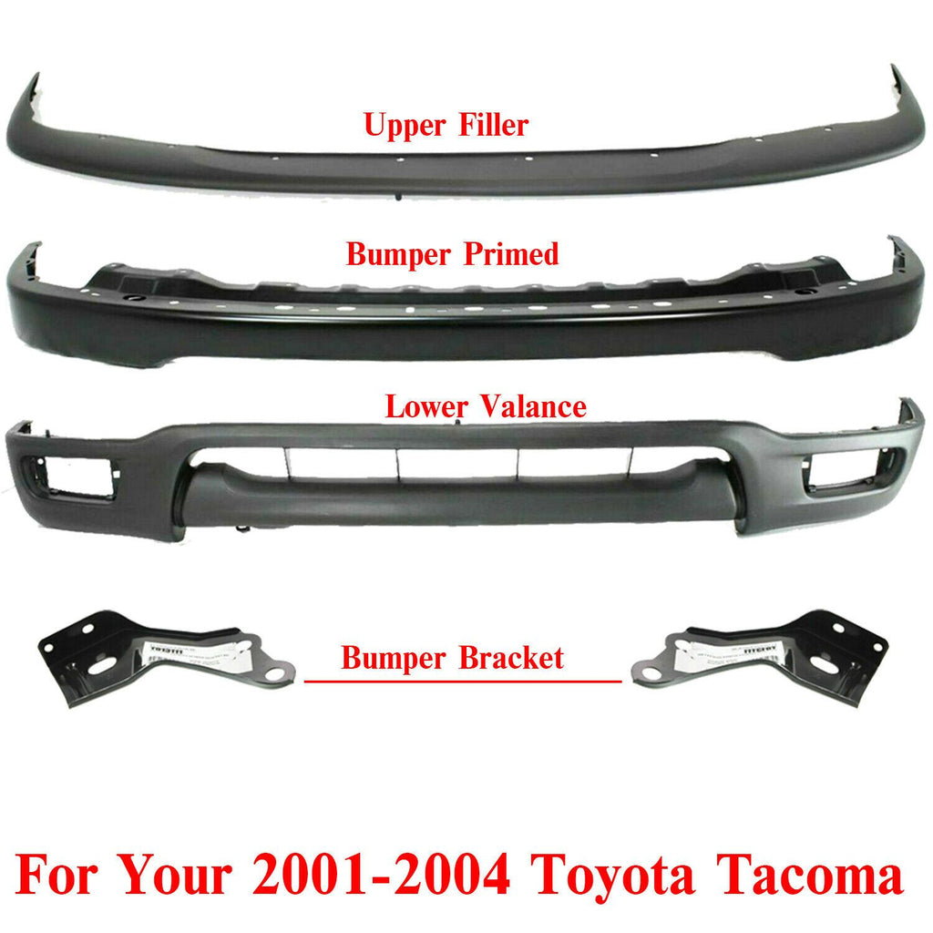 Front Bumper Primed Steel + Filler + Valance & Brackets For 01-04 Toyota Tacoma