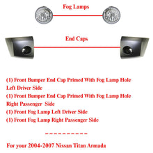 Load image into Gallery viewer, Front Bumper End Caps Primed + Fog Lights For 04-07 Nissan Titan Armada