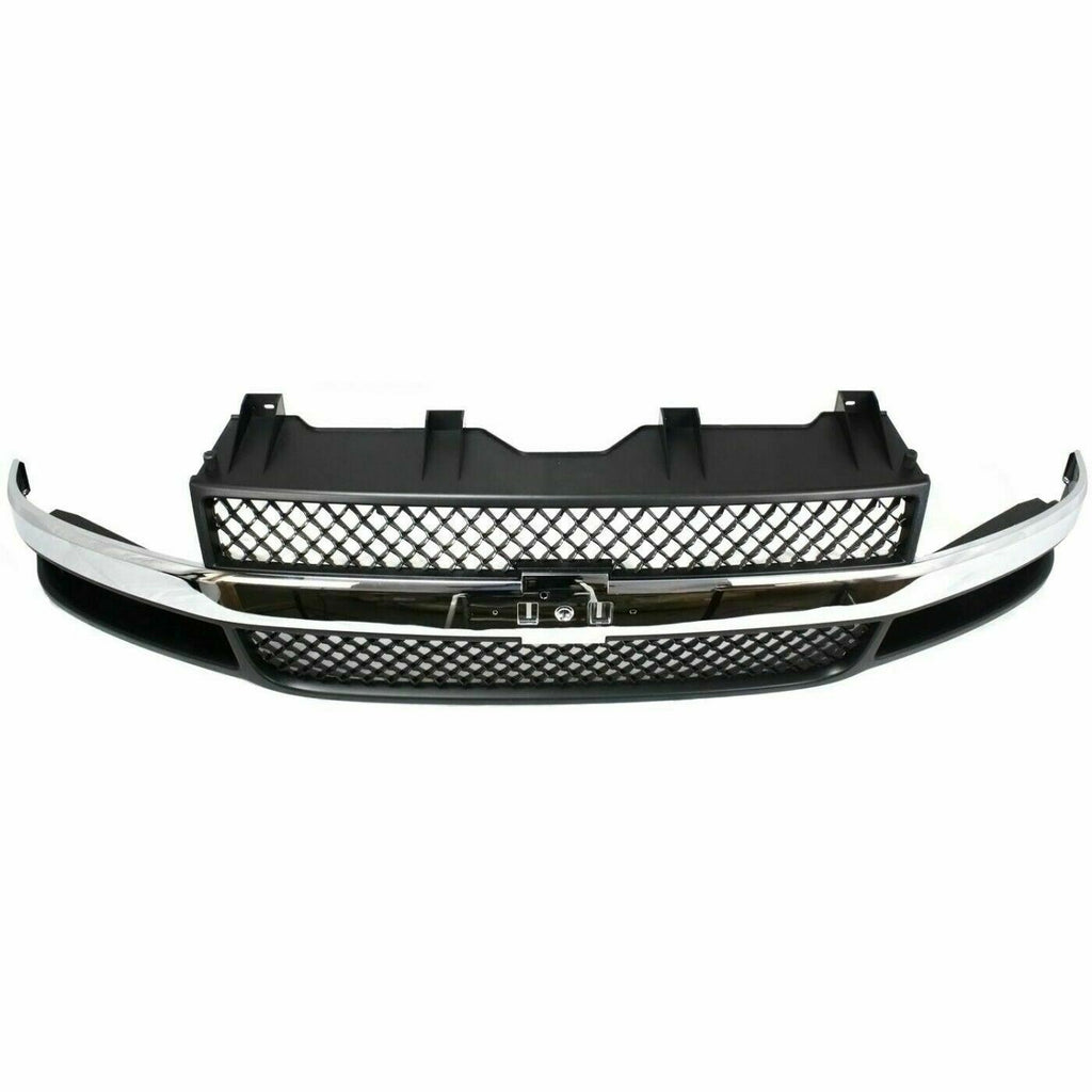 Front Bumper Chrome + Grille + Upper + lower For 2003-2014 Chevrolet Express