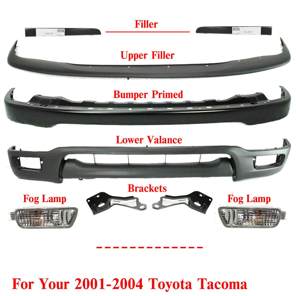 Front Bumper + Filler + Valance + Fogs +Brackets For 2001-2004 Toyota Tacoma 4WD