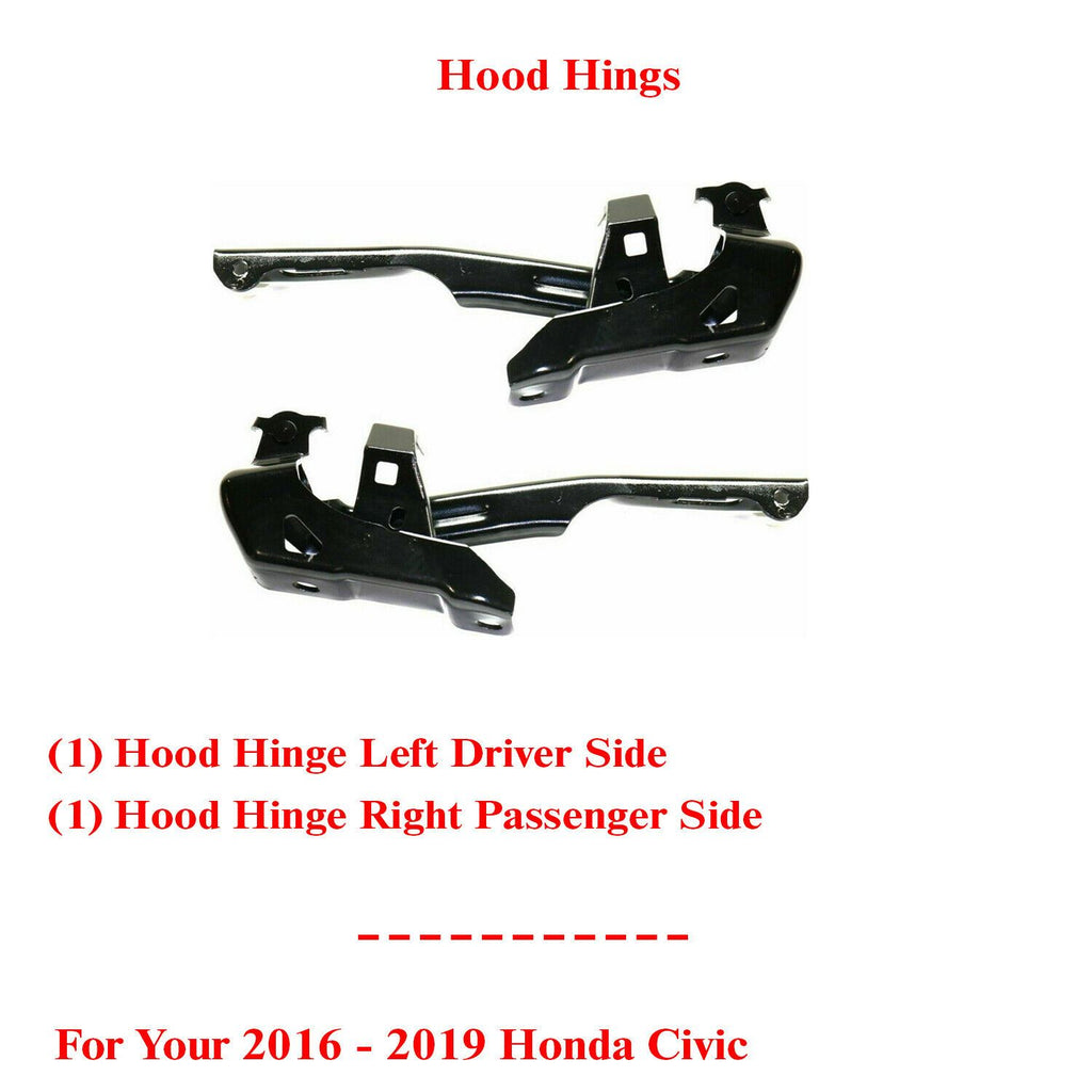Hood Hinge Left Driver & Right Passenger Side For 2016-2021 Honda Civic Coupe / Hatchback / Sedan