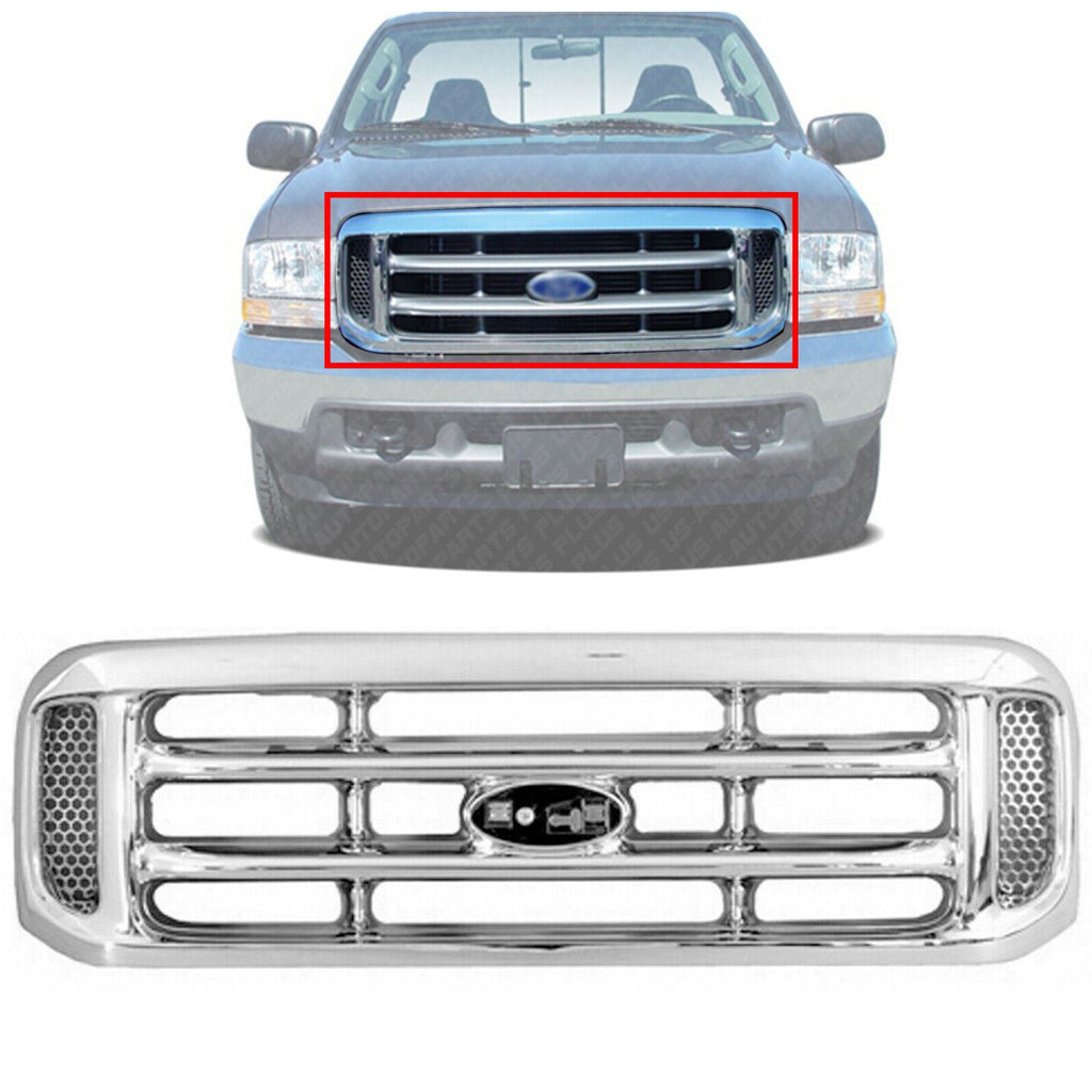 Front Chrome Grille Shell & Insert For 1999 - 2004 Ford F-250 F-350 F-450 F-550