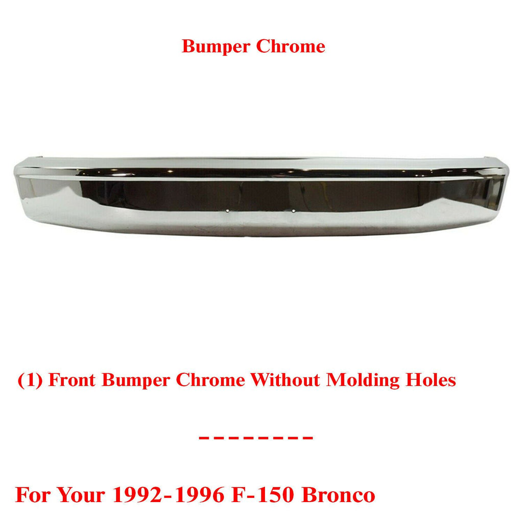 Front Chrome Bumper Face Bar For 1992-1996 F-150 Bronco without Molding Holes