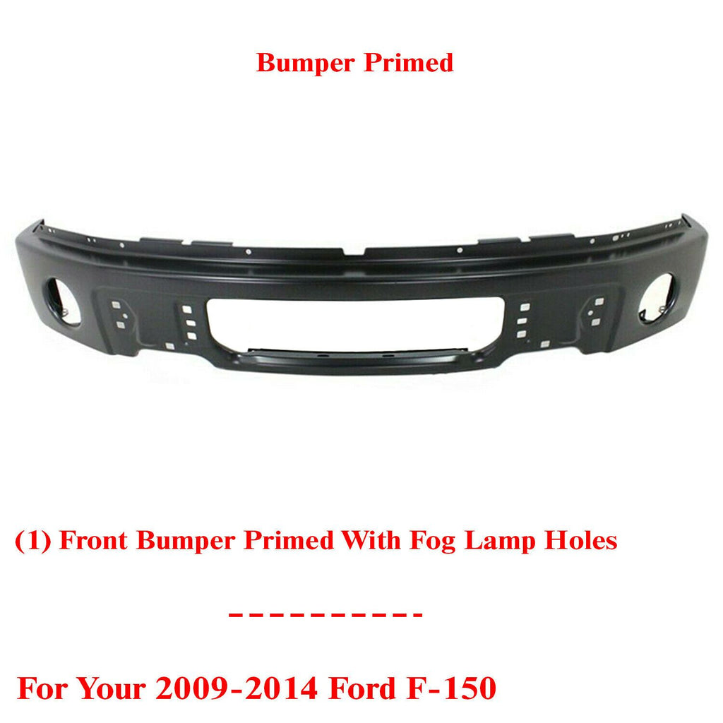 Front Bumper Steel Primed With Fog Light Holes For 2009-2014 Ford F-150