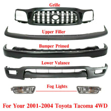 Load image into Gallery viewer, Front Bumper Primed Steel Kit + Grille + Fog Lights For 01-04 Toyota Tacoma 4WD