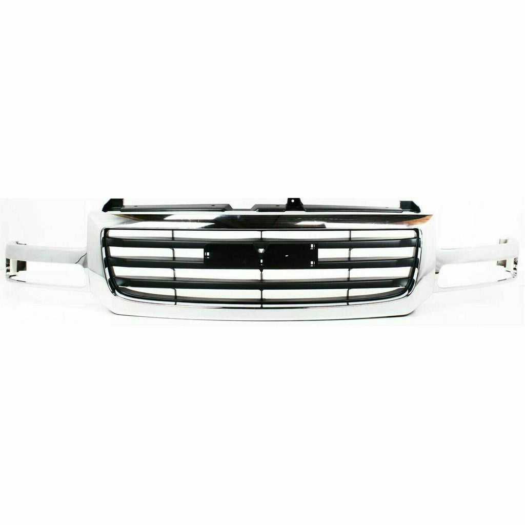 Front Grille Chrome Primed Insert+ Lights + Brackets For 03-06 GMC Sierra 1500