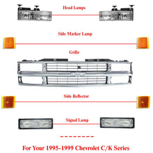 Load image into Gallery viewer, Front Grille Chrome + Head &amp; Signal Light + Reflector For 95-99 Chevy C/K Series
