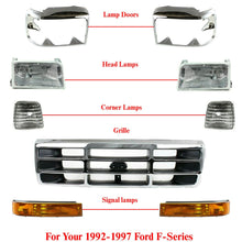 Load image into Gallery viewer, Front Chrome Grille+Headlight+Signal&amp;Head Lamps Door For 1992-1997 Ford F-Series