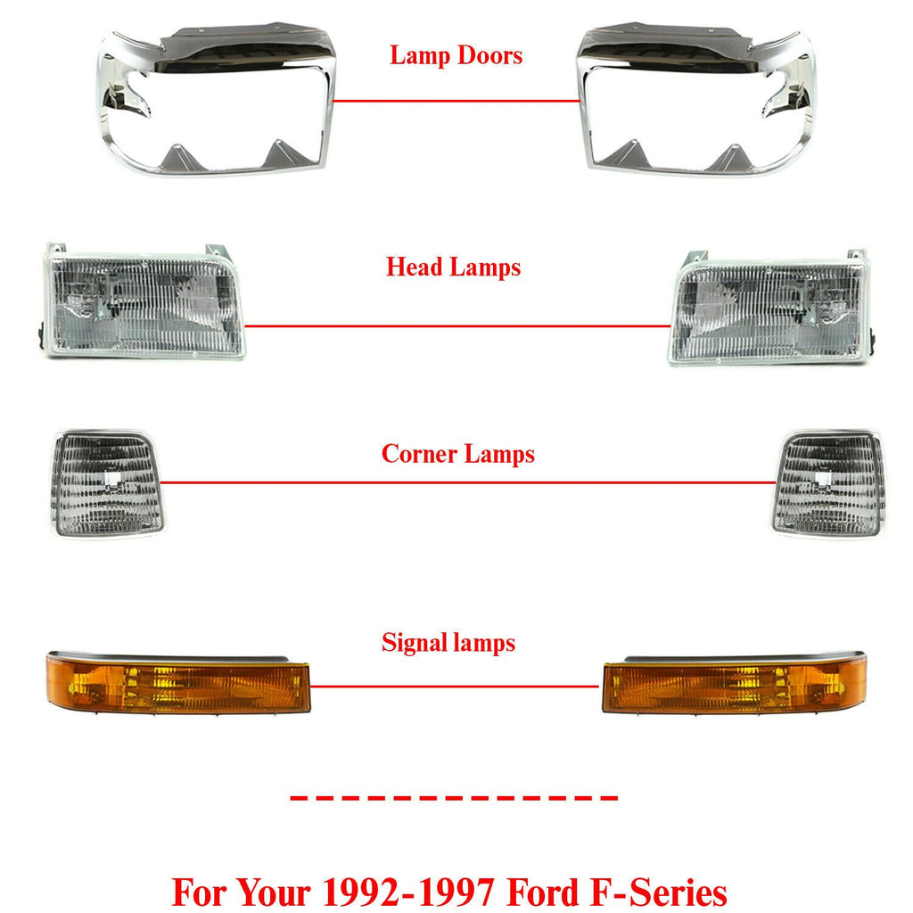 Front Headlights+Head Lamps Door+Signal+Corner Lamps For 1999-1997 Ford F-Series