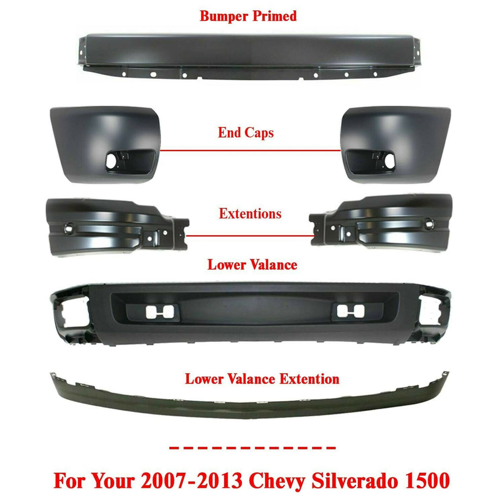 Front Bumper Primed + Cover + Valance Kit For 2007-2013 Chevy Silverado 1500