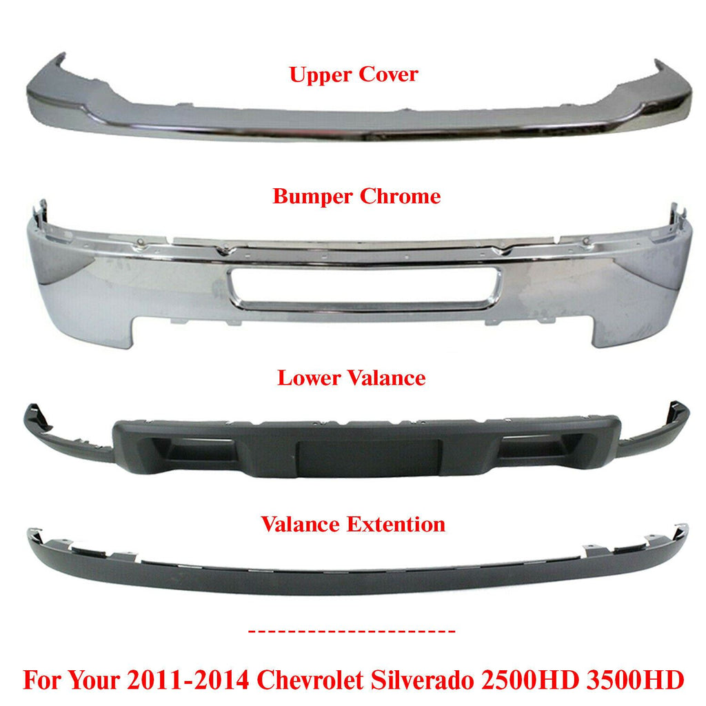 Front Bumper Cover Kit Chrome For 2011-2014 Chevy Silverado 2500HD 3500HD