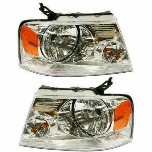 Front Headlamps With Chrome Trim Driver & Passenger Sid For 2004-2008 Ford F-150