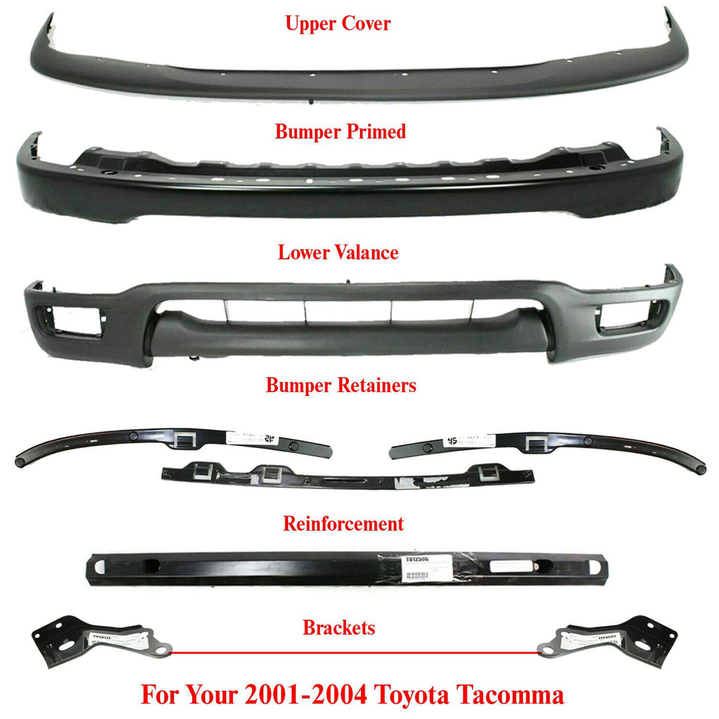 Front Bumper Primed Kit with Brackets &Retainer Pair For 2001-2004 Toyota Tacoma